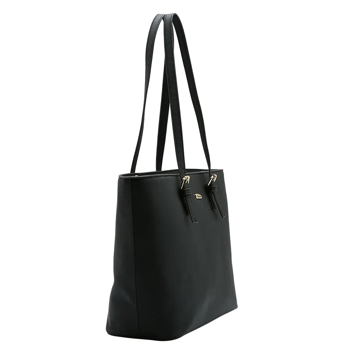 Bolsa shopper preta Chenson vista lateral, destacando profundidade e detalhes metálicos